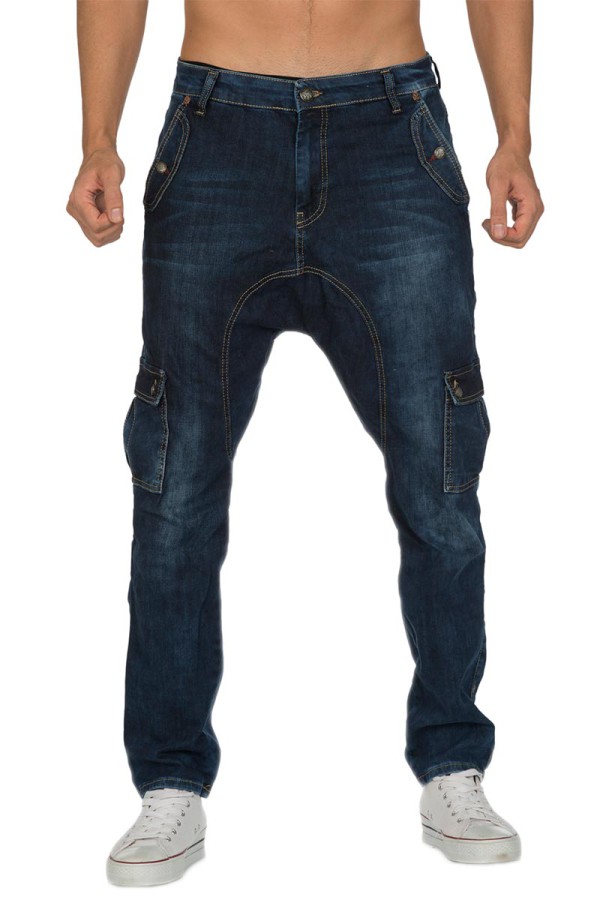 Ανδρικό παντελόνι jean βράκα σε σκούρο ξέβαμα