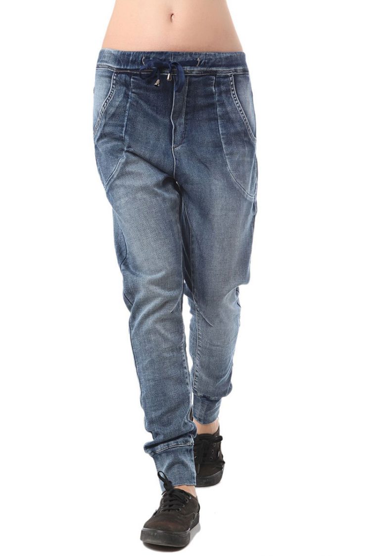 Q2 denim jogger με κορδόνι στη μέση