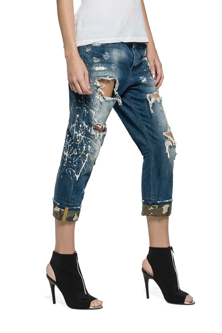 Replay γυναικείο κάπρι jeans Gracelly με σκισίματα και πιτσιλιές