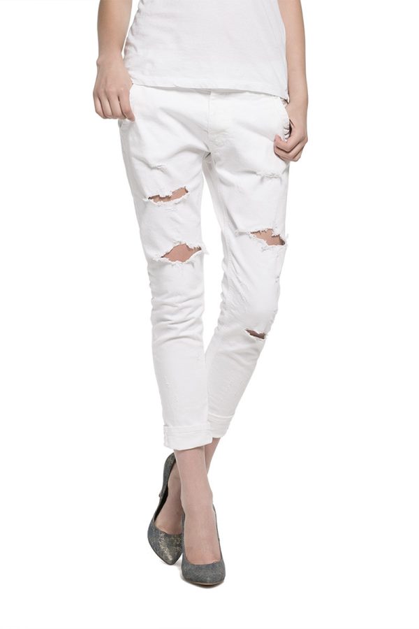 Replay γυναικείο λευκό slim jeans Denice με σκισίματα Replay γυναικείο λευκό slim jeans Denice με σκισίματα