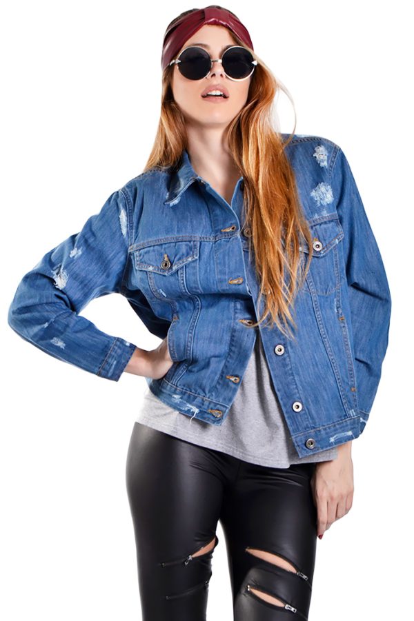 Premium τζιν jacket με σκισίματα