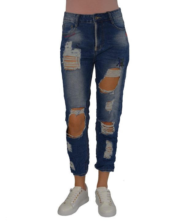 Γυναικείο Τζήν Boyfriend με φθορές C008