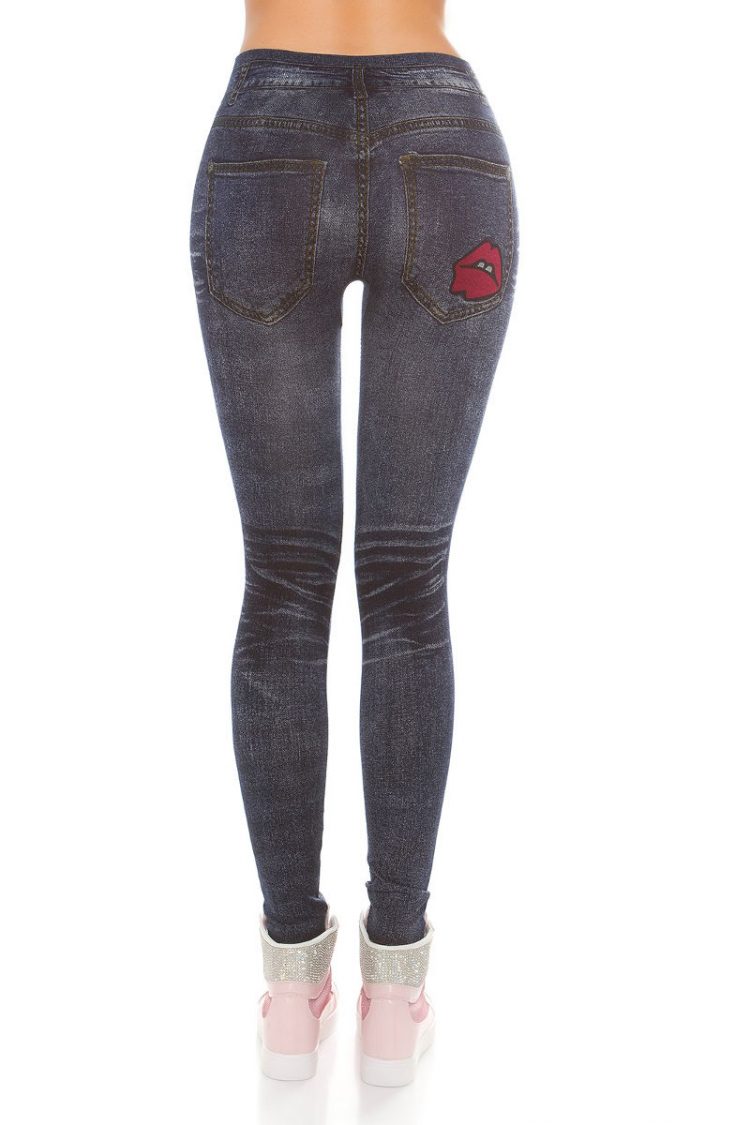 Jeans look leggings με print - Μπλε 1