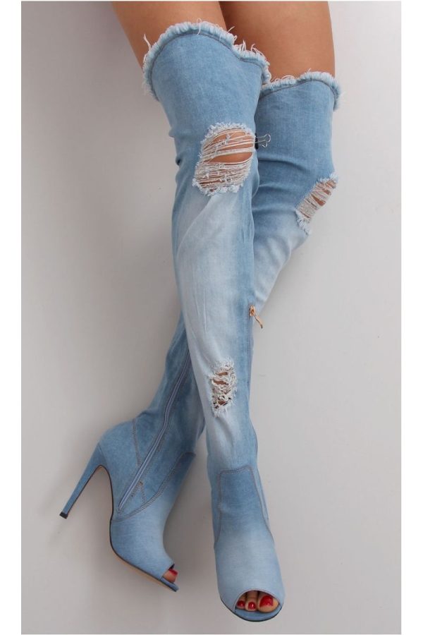 Τζιν ψηλοτάκουνες μπότες - Μπλε