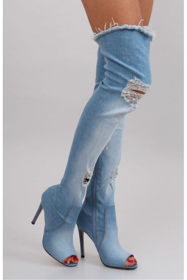 Τζιν ψηλοτάκουνες μπότες - Μπλε