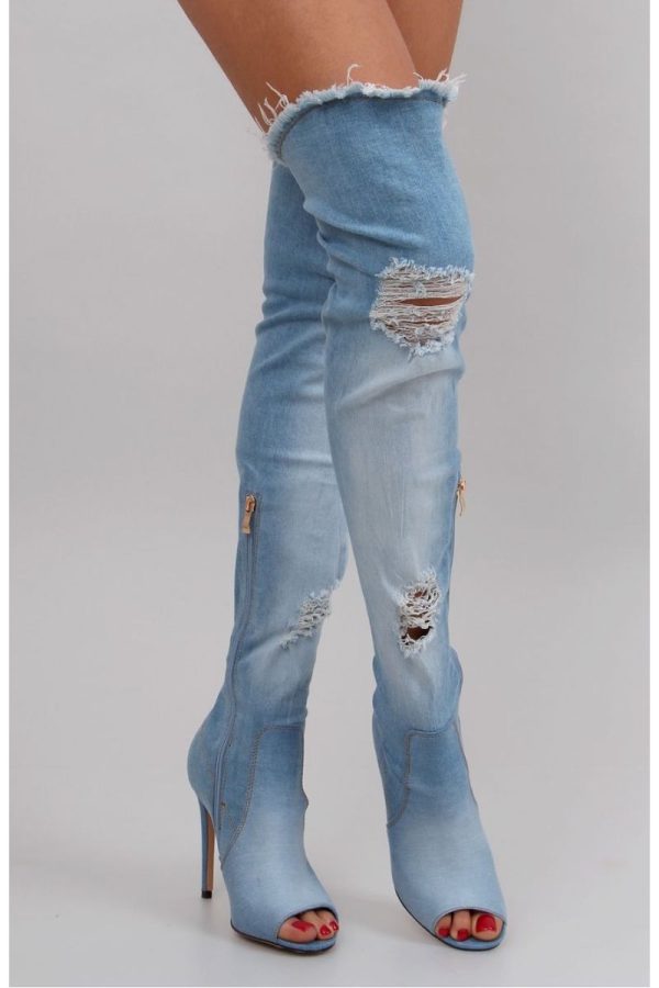 Τζιν ψηλοτάκουνες μπότες - Μπλε