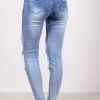 Ξεβαμμένο τζιν παντελόνι με μεγάλα σκισίματα - Μπλε 3
