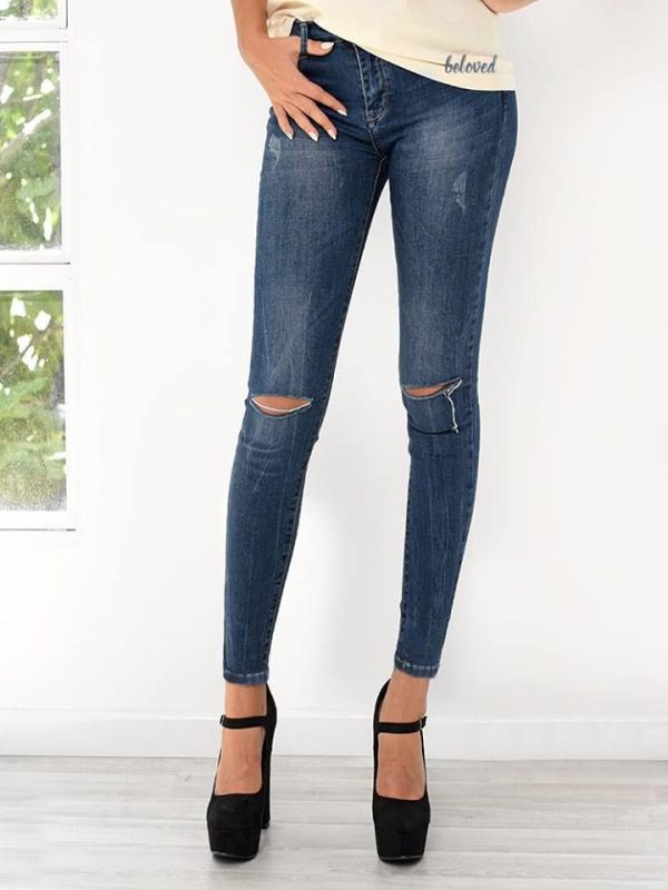 HI WAISTED BLUE CUT JEANS