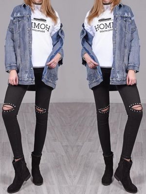 BLACK KNEE STUDS RIPPED JEANS 3
