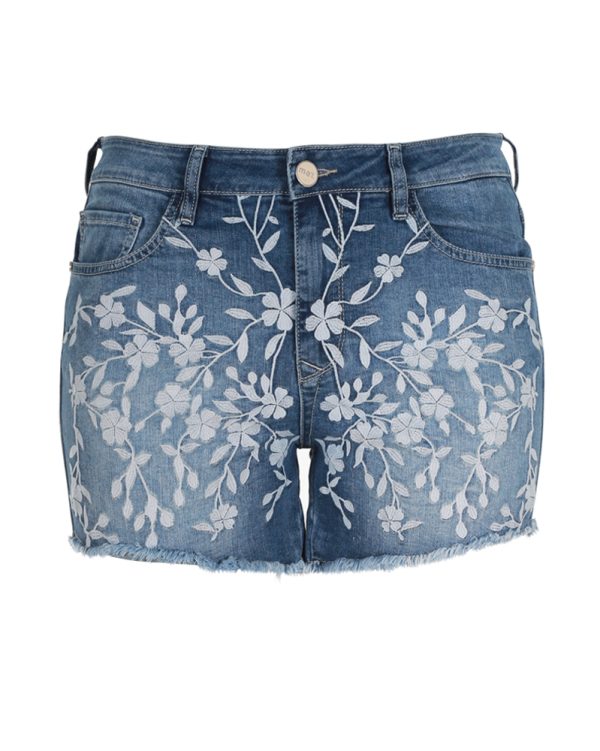 Denim σορτς με απλικέ λουλούδια (Denim, XS)
