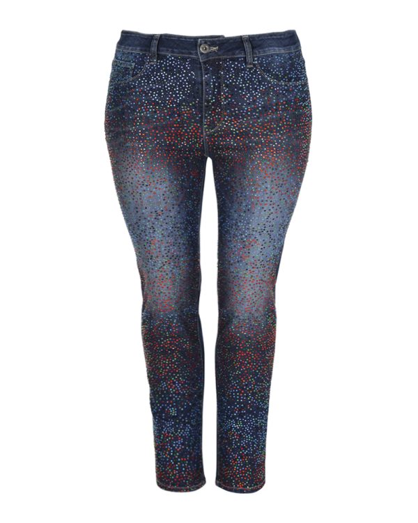 Τζιν deep blue σε slim γραμμή με πολύχρωμα strass (Denim, XS)