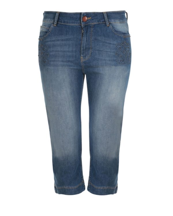 Cropped old-fashioned blue τζιν με διακόσμηση (Denim, XS)