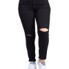 Γυναικείο μαύρο τζιν παντελόνι σκίσιμο γόνατα Plus Size 3