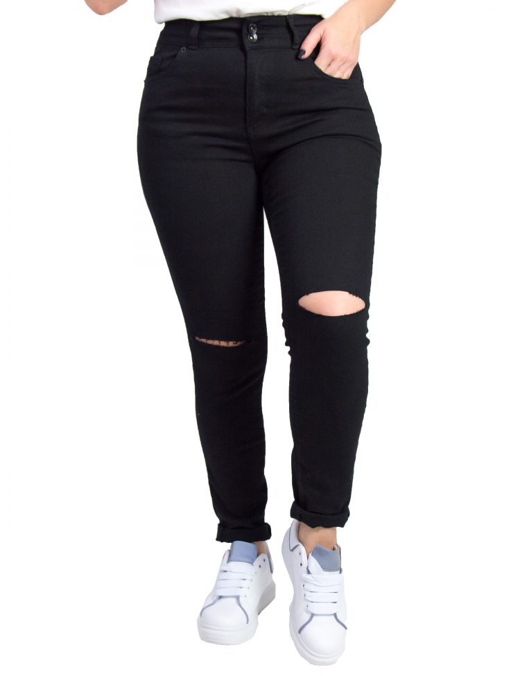Γυναικείο μαύρο τζιν παντελόνι σκίσιμο γόνατα Plus Size 1