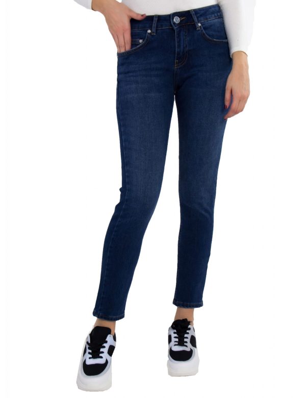 Γυναικείο Blue Jean Denim Mom Fit με ξεβάμματα