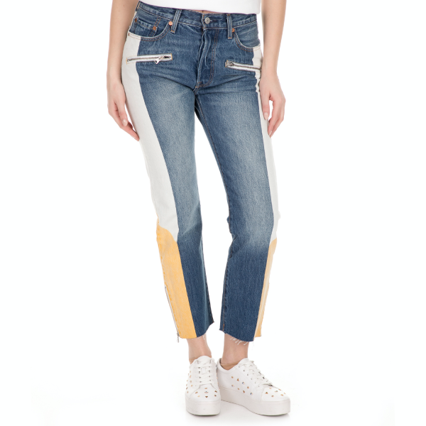 LEVI'S - Γυναικείο cropped jean παντελόνι LEVI'S MOTO 501 SHOW TEETH μπλε λευκό LEVI'S - Γυναικείο cropped jean παντελόνι LEVI'S MOTO 501 SHOW TEETH μπλε λευκό