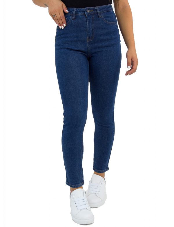 Γυναικείο μπλε τζιν παντελόνι Mom Fit με ελαστικότητα