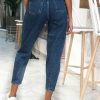 Γυναικείο μπλε τζιν Mom Fit με τσέπες 3