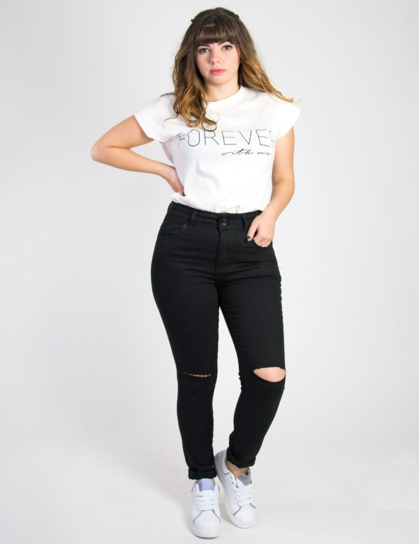 Γυναικείο μαύρο τζιν παντελόνι σκίσιμο γόνατα Plus Size LE1795