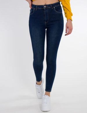 Γυναικείο μπλε ψηλόμεσο τζιν με ελαστικότητα σωλήνας RW568479