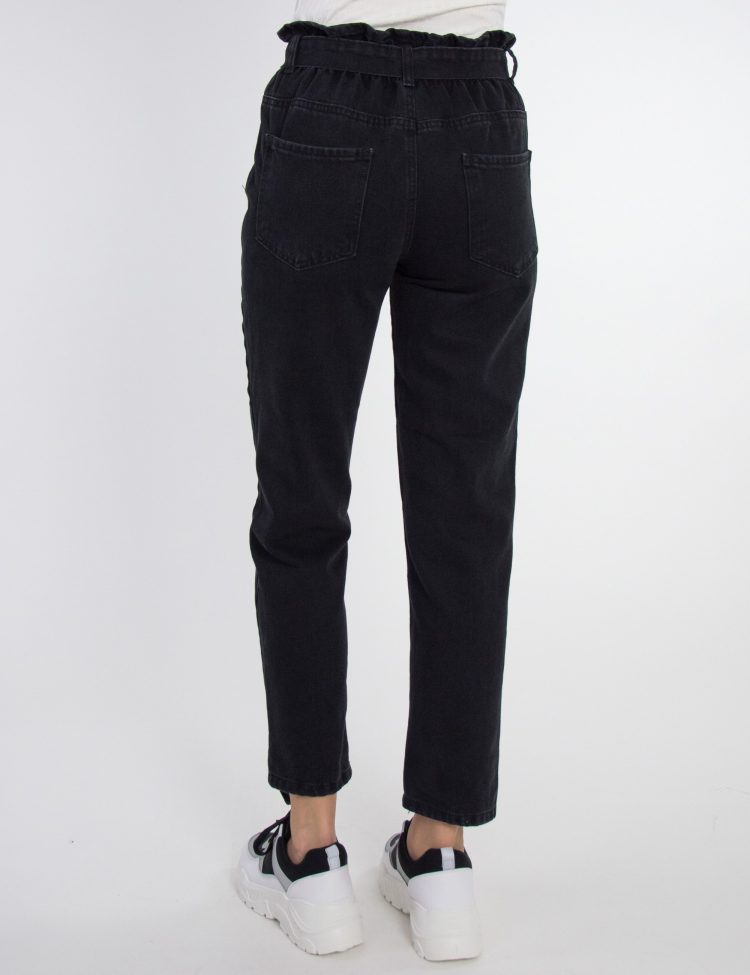 Γυναικείο μαύρο τζιν παντελόνι Mom Fit λάστιχο τσέπες 2