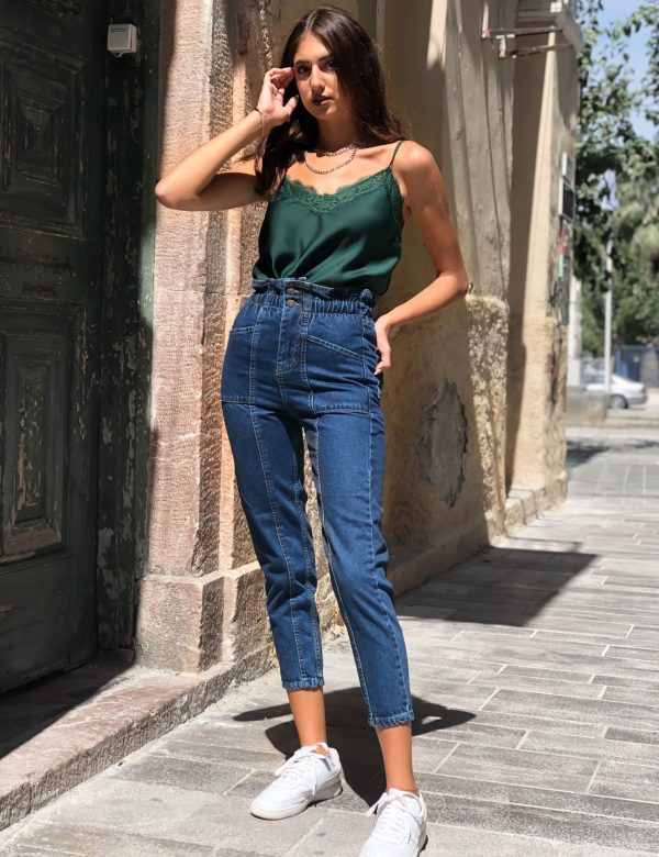 Γυναικείο μπλέ τζιν παντελόνι με λάστιχο AY164448 Γυναικείο μπλέ τζιν παντελόνι με λάστιχο AY164448