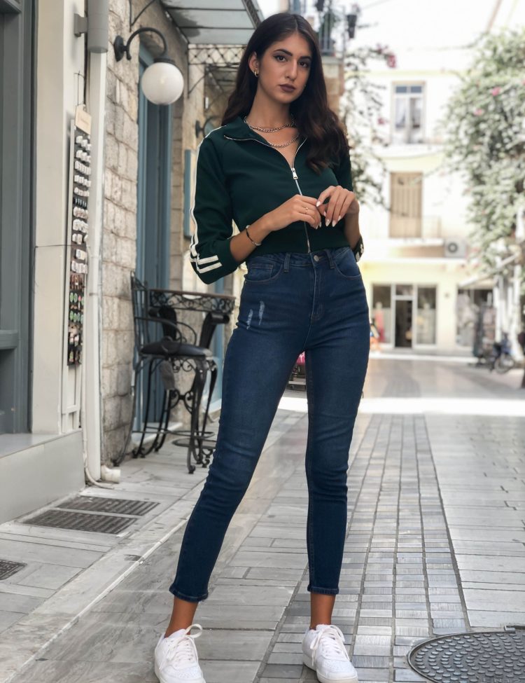 Γυναικείο μπλέ τζιν παντελόνι σωλήνας με φθορές AY164248