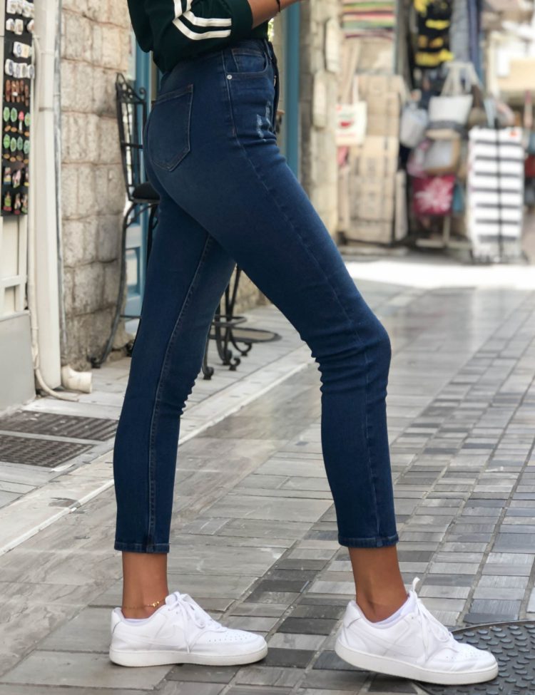 Γυναικείο μπλέ τζιν παντελόνι σωλήνας με φθορές 2