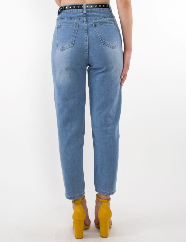 Γυναικείο χλώριο ψηλόμεσο τζιν Mom Fit με ζωνάκι