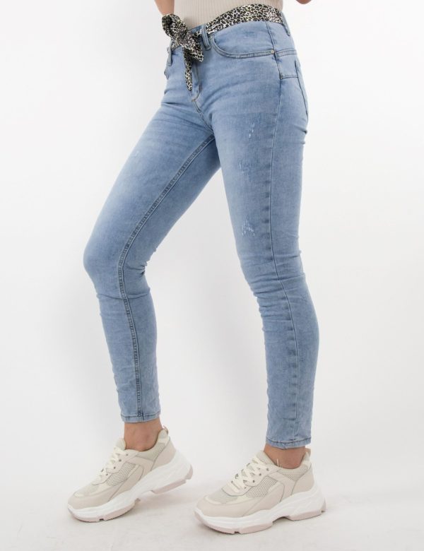 Γυναικείο χλώριο τζιν παντελόνι σωλήνας λεοπάρ ζώνη