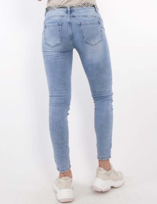 Γυναικείο χλώριο τζιν παντελόνι σωλήνας λεοπάρ ζώνη