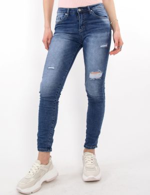 Γυναικείο μπλε τζιν παντελόνι σωλήνας με φθορές CY550