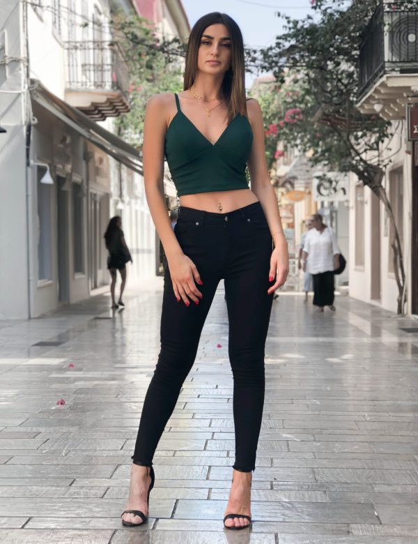 Γυναικείο μαύρο ψηλόμεσο τζιν σωλήνας με ξέφτια LY0023