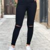 Γυναικείο μαύρο ψηλόμεσο τζιν με σκίσιμο στα γόνατα AY164748