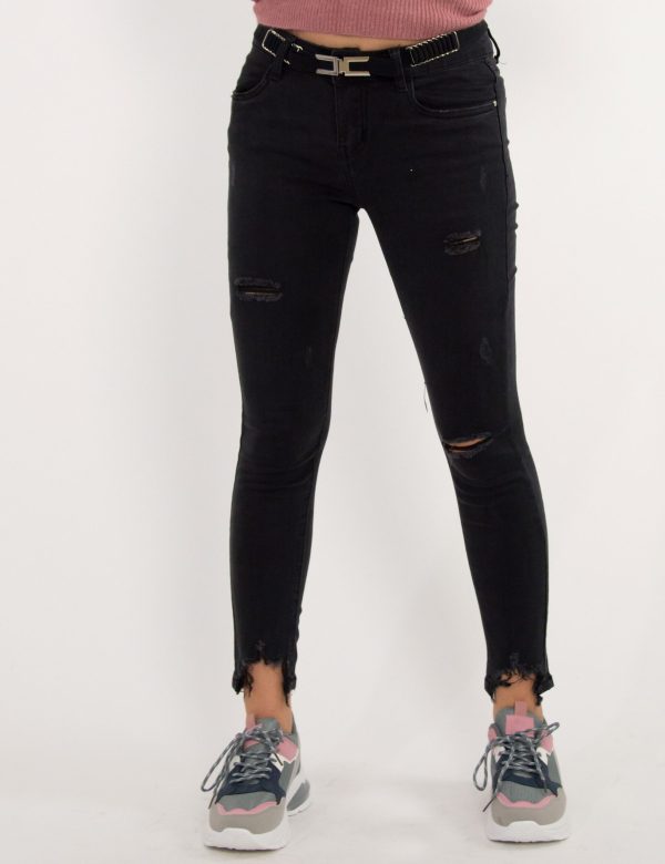 Γυναικείο μαύρο τζιν ελαστικό παντελόνι με ξέφτια
