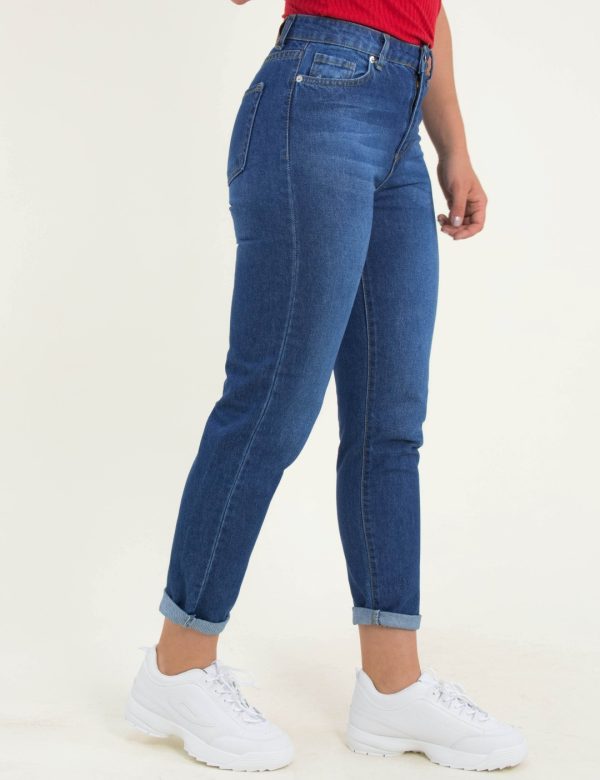 Γυναικείο μπλε τζιν παντελόνι Mom Fit ξεβάμματα