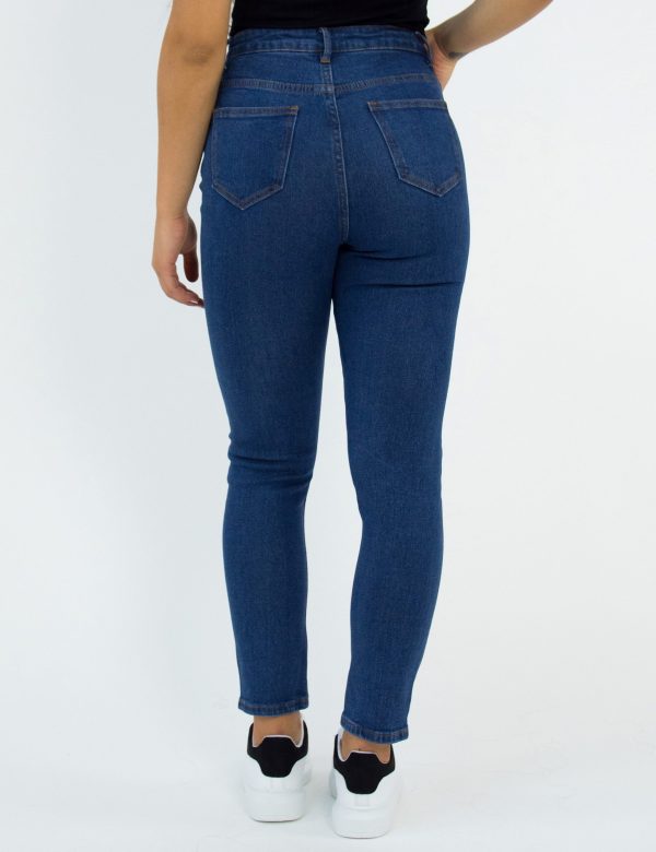 Γυναικείο μπλε τζιν παντελόνι Mom Fit με ελαστικότητα