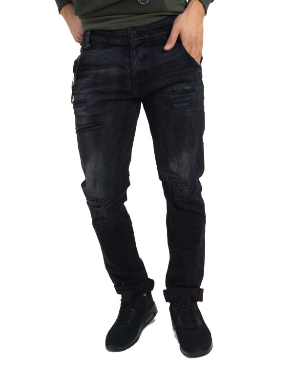 Ανδρικό μαύρο ξεβαμμένο τζιν σωλήνας Damaged