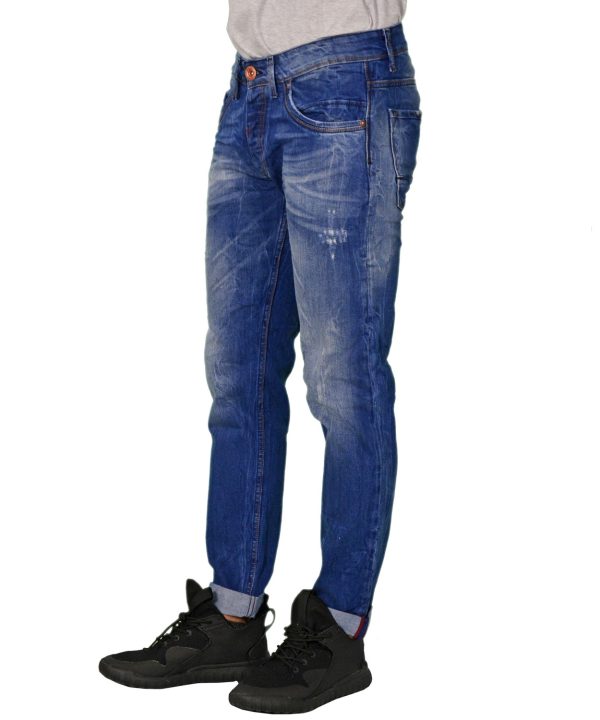 Ανδρικό τζιν Regular Fit Damaged μπλε ξεθωριασμένο