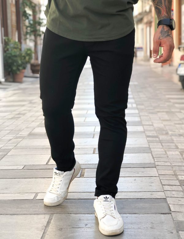 Ανδρικό μαύρο τζιν παντελόνι πεντάτσεπο DR4076F