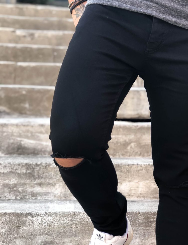 Ανδρικό μαύρο τζιν παντελόνι με σκίσιμο 1