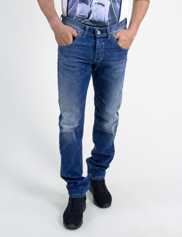 Ανδρικό τζην παντελόνι Trial μπλε ανοιχτό με ξεβάμματα MarvinC