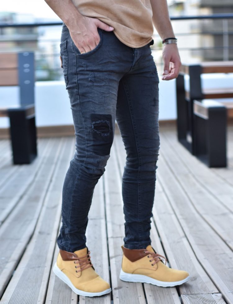 Ανδρικό μαύρο έντονα ξεβαμμένο τζιν παντελόνι με φθορές 2