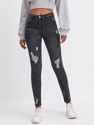 Μαύρο ψηλόμεσο τζιν με σκισίματα