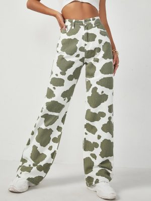 Ψηλόμεσο τζιν παντελόνι με μοτίβο αγελάδας