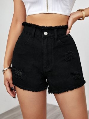 Μαύρο τζιν ψηλόμεσο σορτσάκι Μαύρο τζιν ψηλόμεσο σορτσάκι