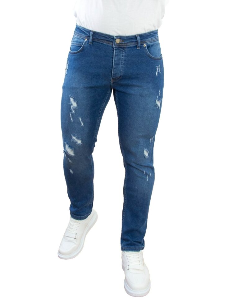 Ανδρικό μπλε τζιν παντελόνι με φθορές 2