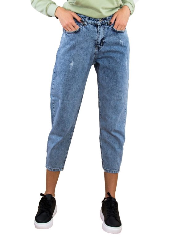 Γυναικείο χλώριο τζιν παντελόνι με φθορές Denim Plus Size