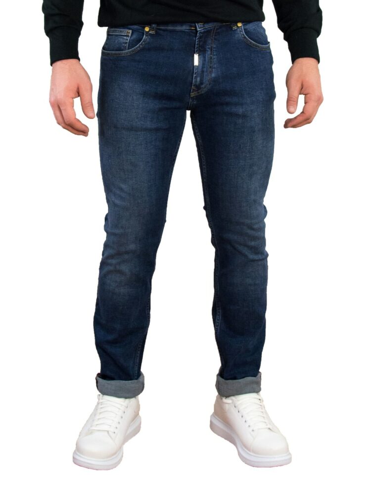Ανδρικό μπλε τζιν κλασσικό παντελόνι με ξέβαμμα Profil 1