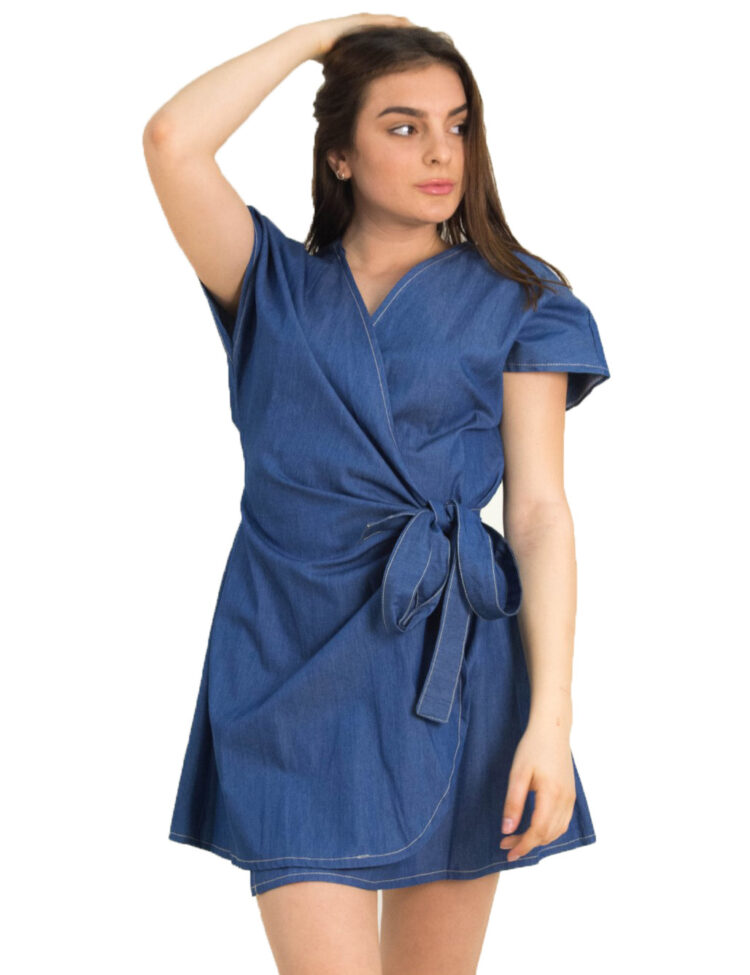 Γυναικείο μπλε mini τζιν φόρεμα κρουαζέ 1